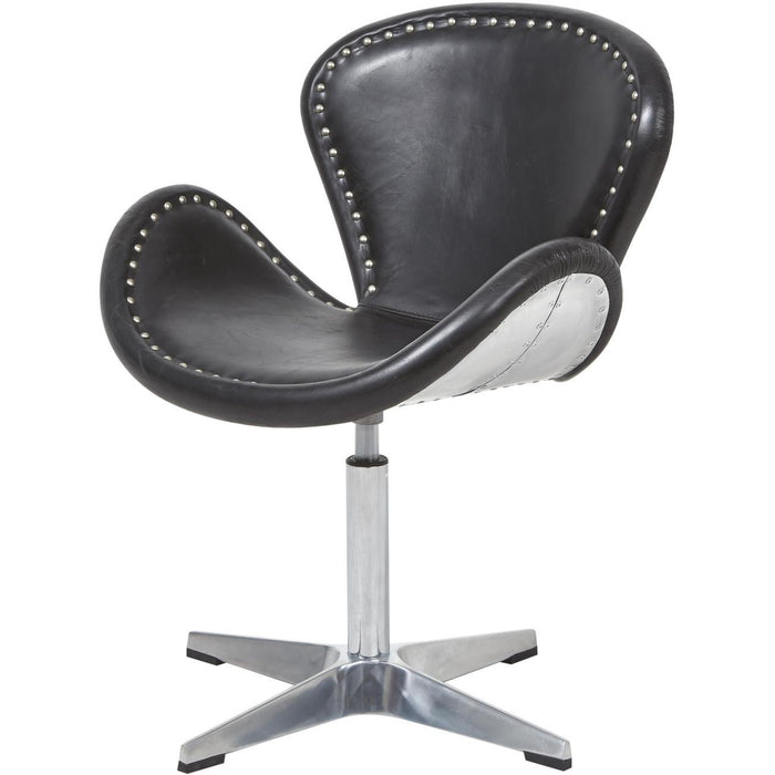 Chaise 47640NO - SPOON FAUTEUIL AVIATEUR CUIR VINTAGE VIEILLI 61X62X79 Noir - Lot de 1