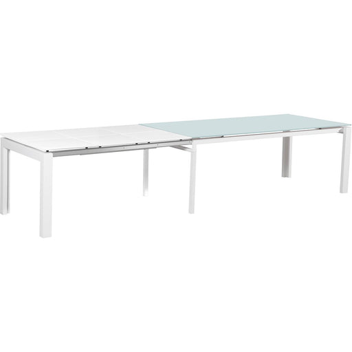 Table de repas 50308BL - HOUSTON TABLE METAL PLATEAU VERRE 3 ALLONGE BOIS LAQUE  210/360x1x76 - Lot de 1