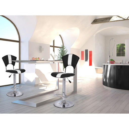 Tabouret de bar 47755NB - VIP CHAISE DE BAR TELESCOPIQUE PU ET METAL 45X52X95/117 H Noir & Blanc - Lot de 2