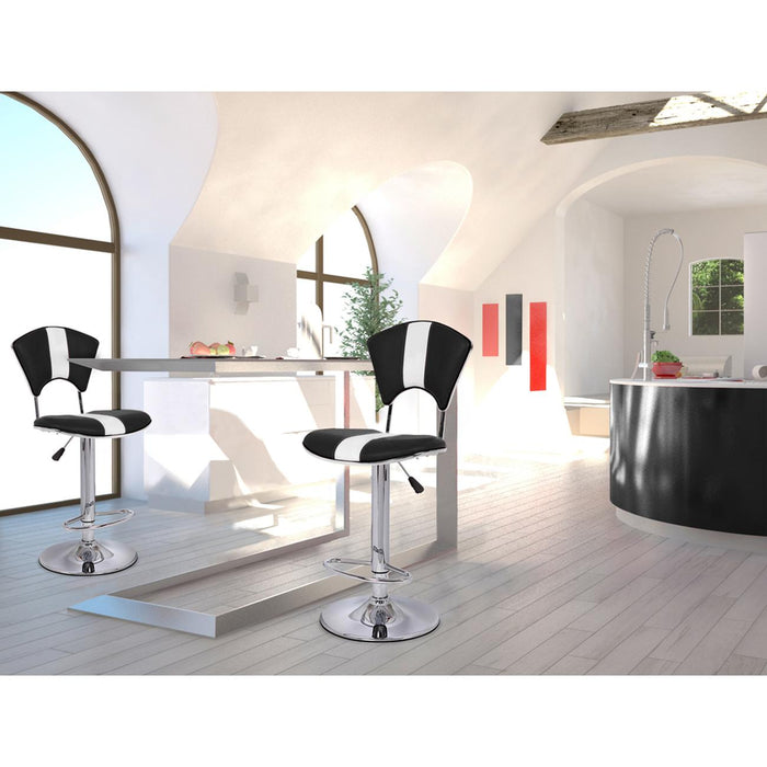 Tabouret de bar 47755NB - VIP CHAISE DE BAR TELESCOPIQUE PU ET METAL 45X52X95/117 H Noir & Blanc - Lot de 2