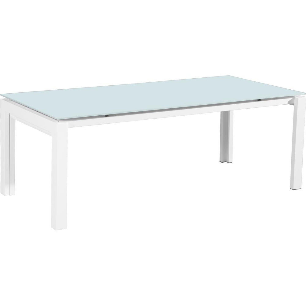 Table de repas 50308BL - HOUSTON TABLE METAL PLATEAU VERRE 3 ALLONGE BOIS LAQUE  210/360x1x76 - Lot de 1