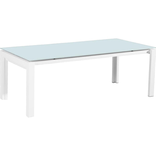 Table de repas 50308BL - HOUSTON TABLE METAL PLATEAU VERRE 3 ALLONGE BOIS LAQUE  210/360x1x76 - Lot de 1
