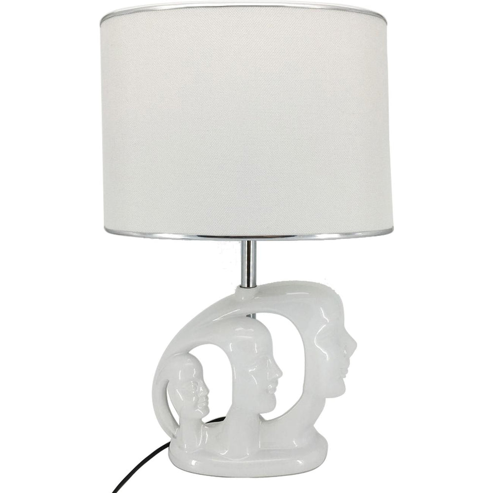 Lampe 47854BL - LAMPE CERAMIQUE VISAGE AJ TISSU BLANC LISERET CHROME DIA 35 X 50 H - Lot de 1