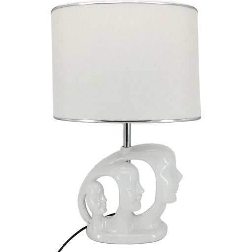 Lampe 47854BL - LAMPE CERAMIQUE VISAGE AJ TISSU BLANC LISERET CHROME DIA 35 X 50 H - Lot de 1
