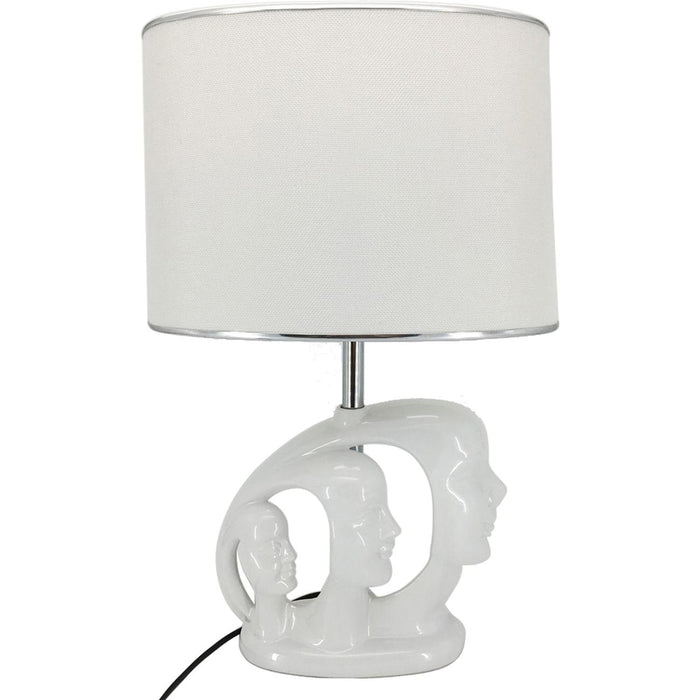 Lampe 47854BL - LAMPE CERAMIQUE VISAGE AJ TISSU BLANC LISERET CHROME DIA 35 X 50 H - Lot de 1