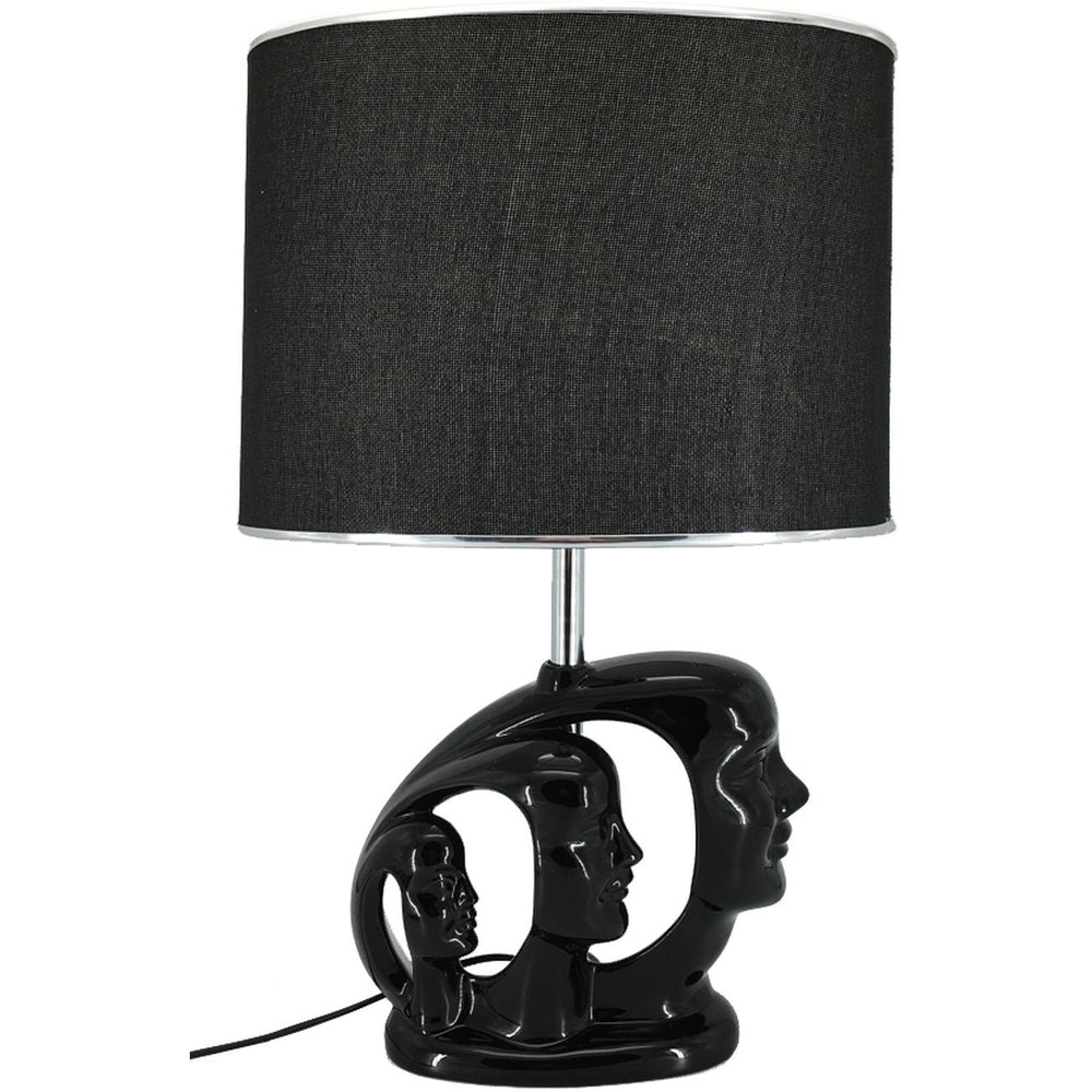 Lampe 47854NO - LAMPE CERAMIQUE VISAGE AJ TISSU NOIR LISERET CHROME DIA 35 X 50 H - Lot de 1